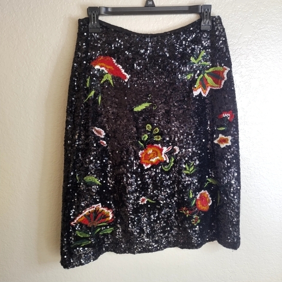 Anthropologie Maeve Garden Glitz Black Sequined Pencil Skirt sz 0 - Picture 2 of 8